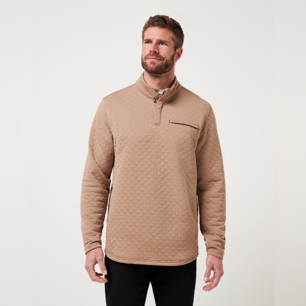 Travis Mathew Transatlantic Quarter Zip Pullover Jacket, Size L, Tan Comfort